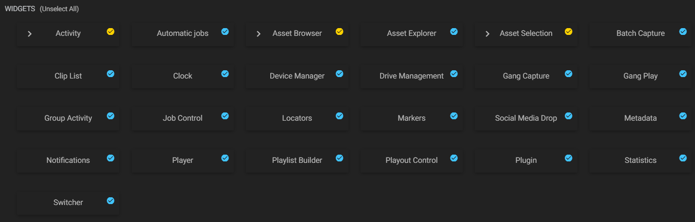 Operator permissions widgets