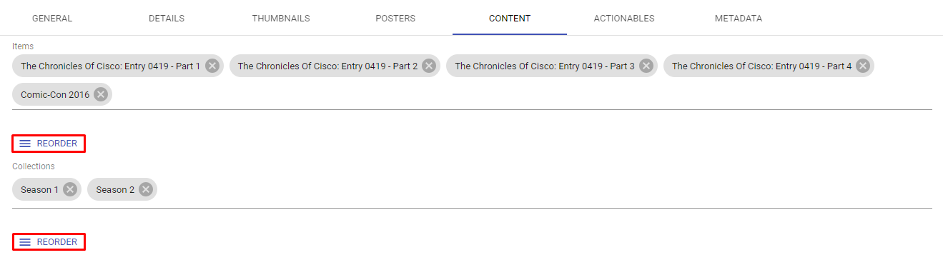 Create Collection - Content Tab - Reorder Button